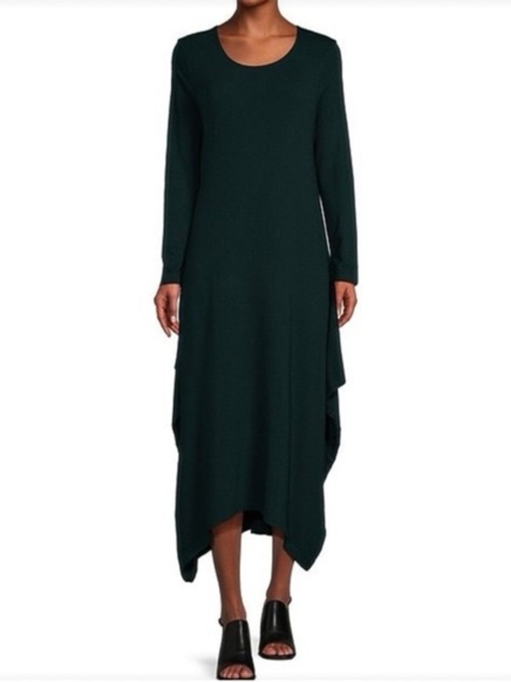 BRYN WALKER Mallard Chelsea Terry Asymmetric Relaxed Long Sleeve Green Dress